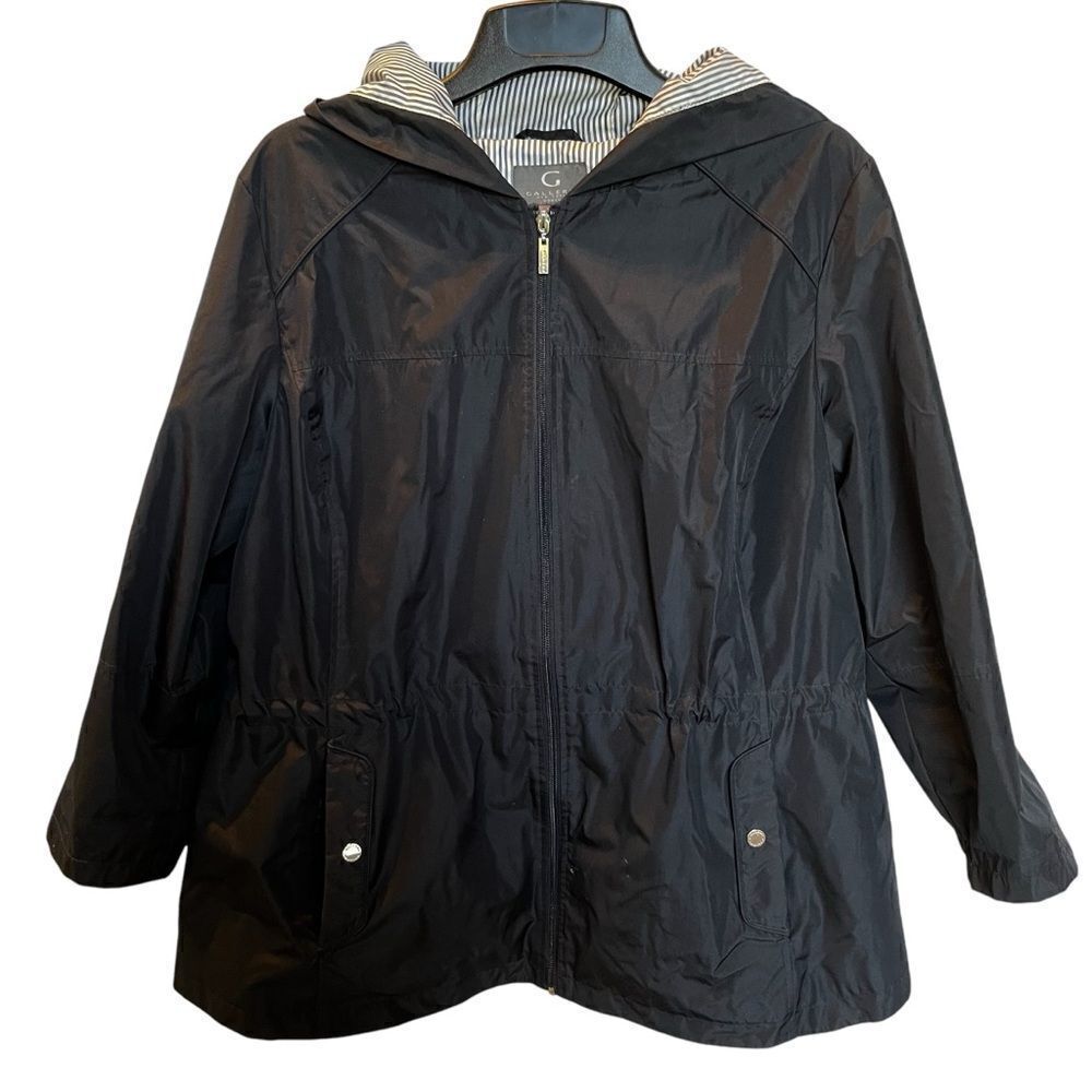 Gallery Women's Hooded Rain/Wind Jacket Navy Blue Zip Up Size 1X